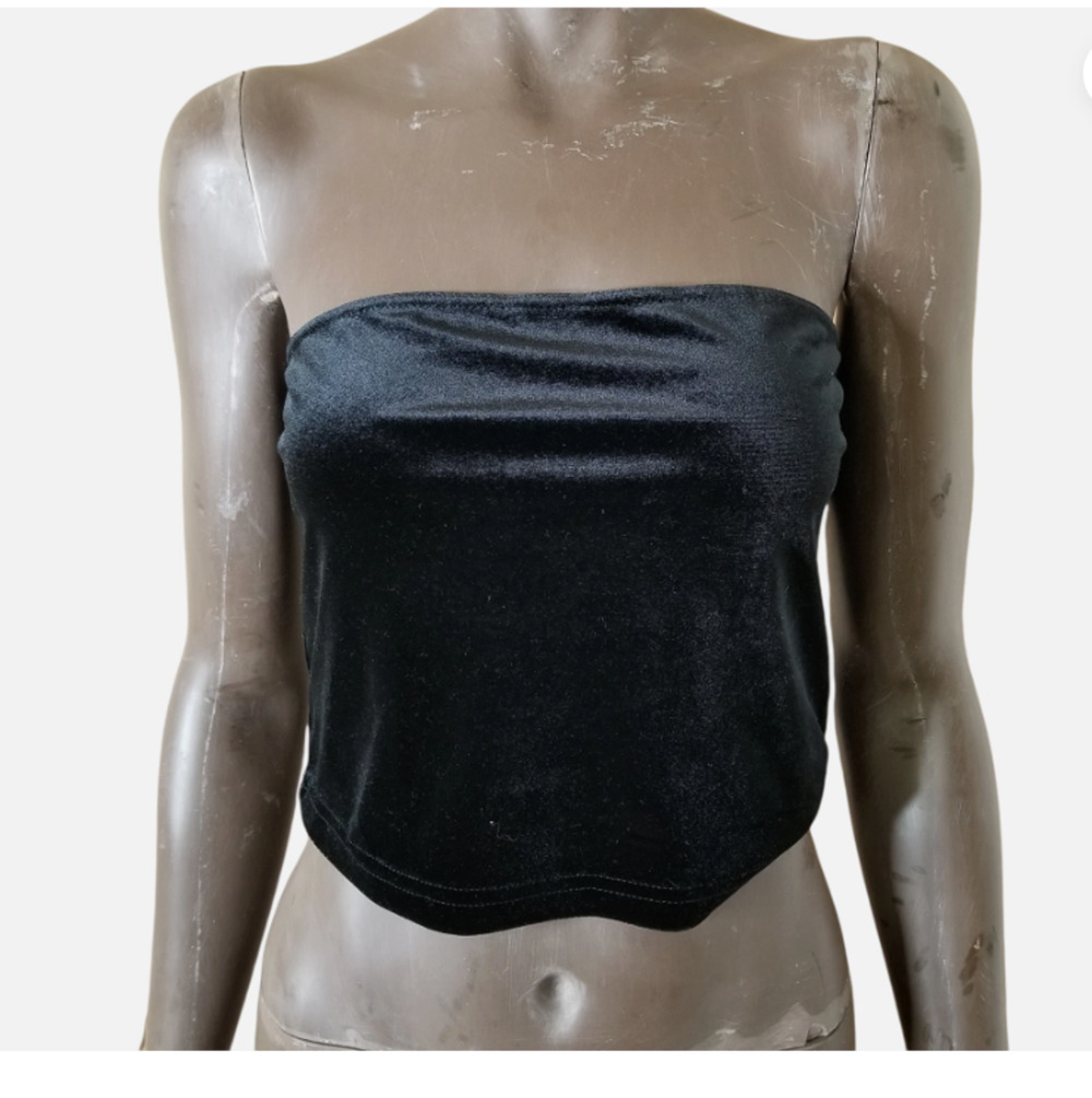 Topshop Womens Velour Tube Top MEDIUM Size 8-10 Black Stretch Sleeveless